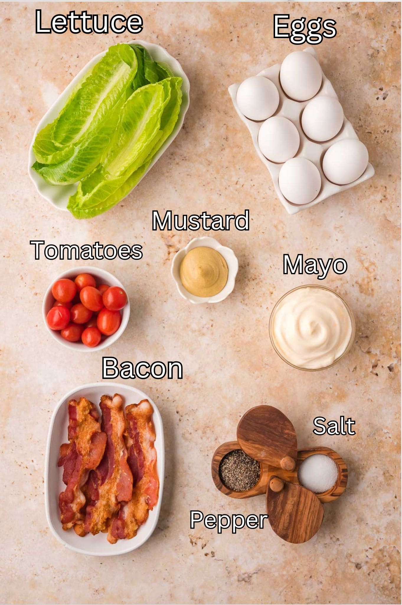 Ingredients for BLT Deviled Eggs By Tessies Table.