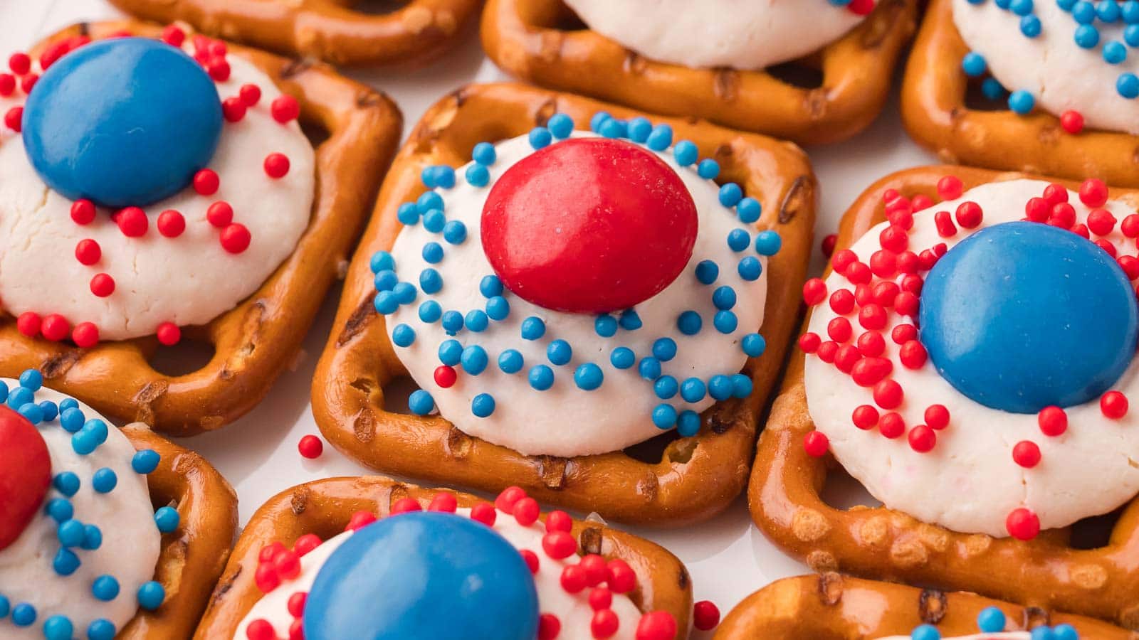 Red White and Blue Pretzel Bites By Tessies Table.