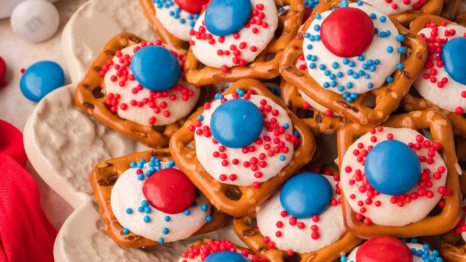 Red White and Blue Pretzel Bites By Tessies Table.