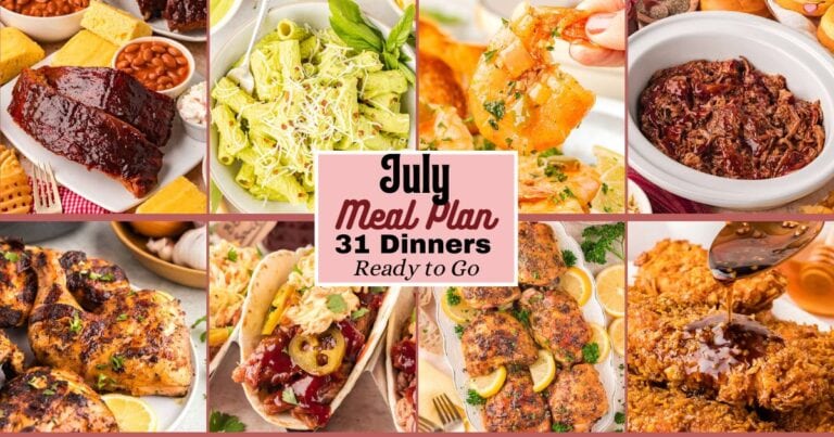 A collage of meals for the monthly meal plan for July 2026