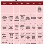 August 2026 monthly meal plan calendar showing 31 easy dinner ideas including chicken dinners, slow cooker meals, tacos, and pasta recipes.