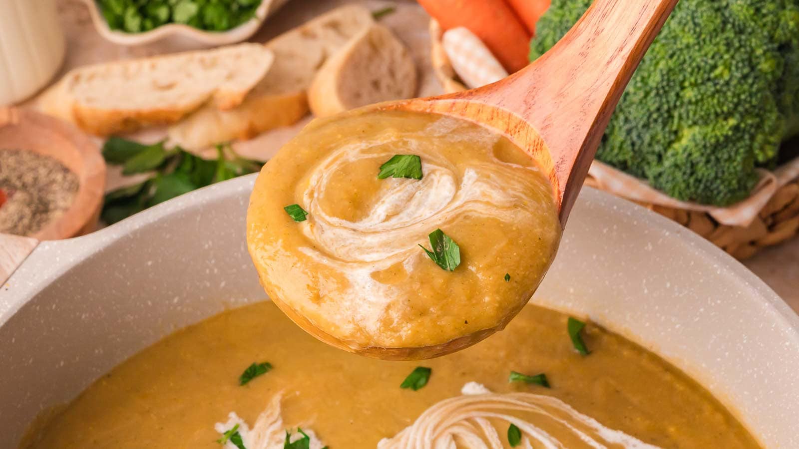 Creamy Homemade Vegetable Soup By Tessie's Table.