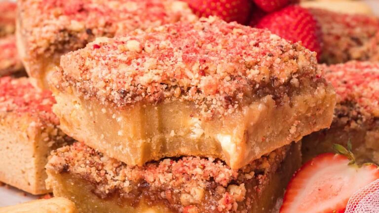Strawberry Crunch Blondie Bars By Tessie's Table.