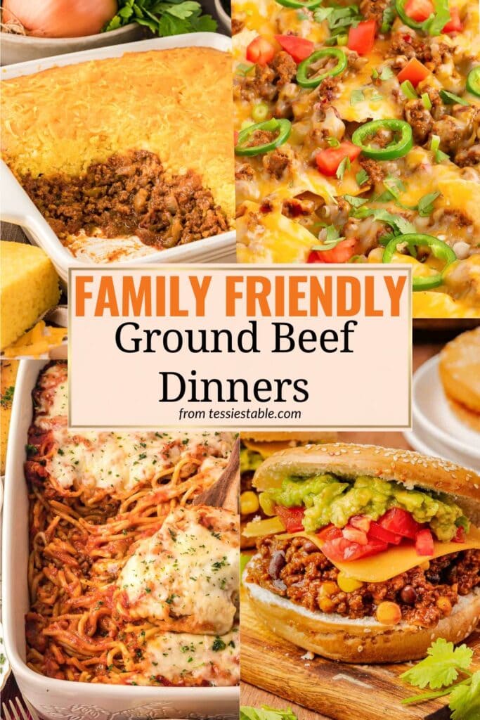 Collage of easy weeknight ground beef dinner recipes.
