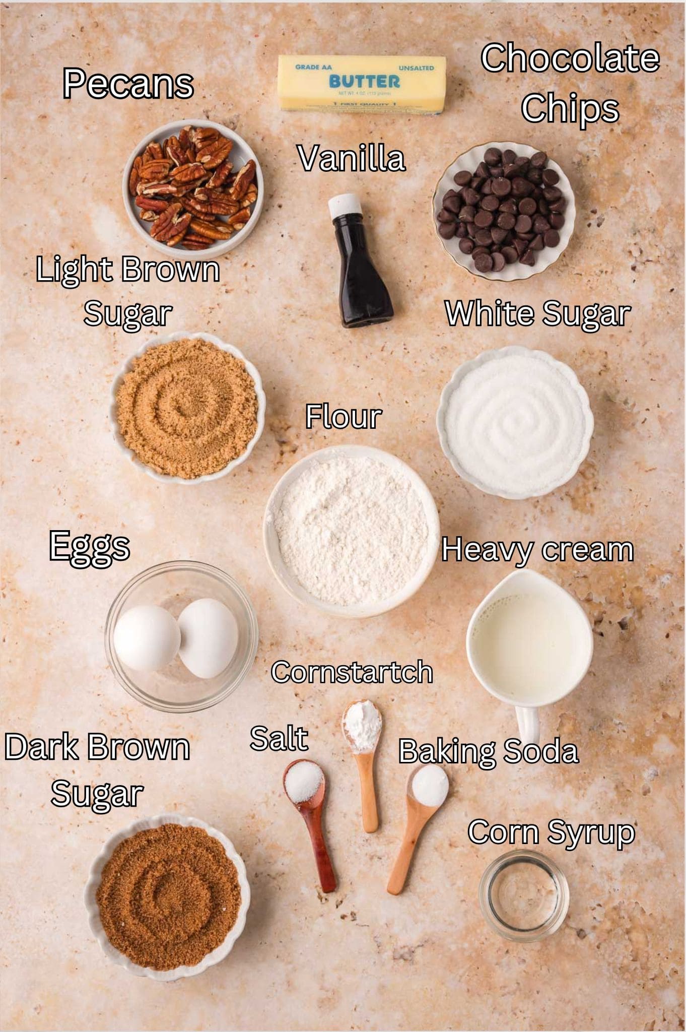 Ingredients for Pecan Pie Cookies By Tessies Table.
