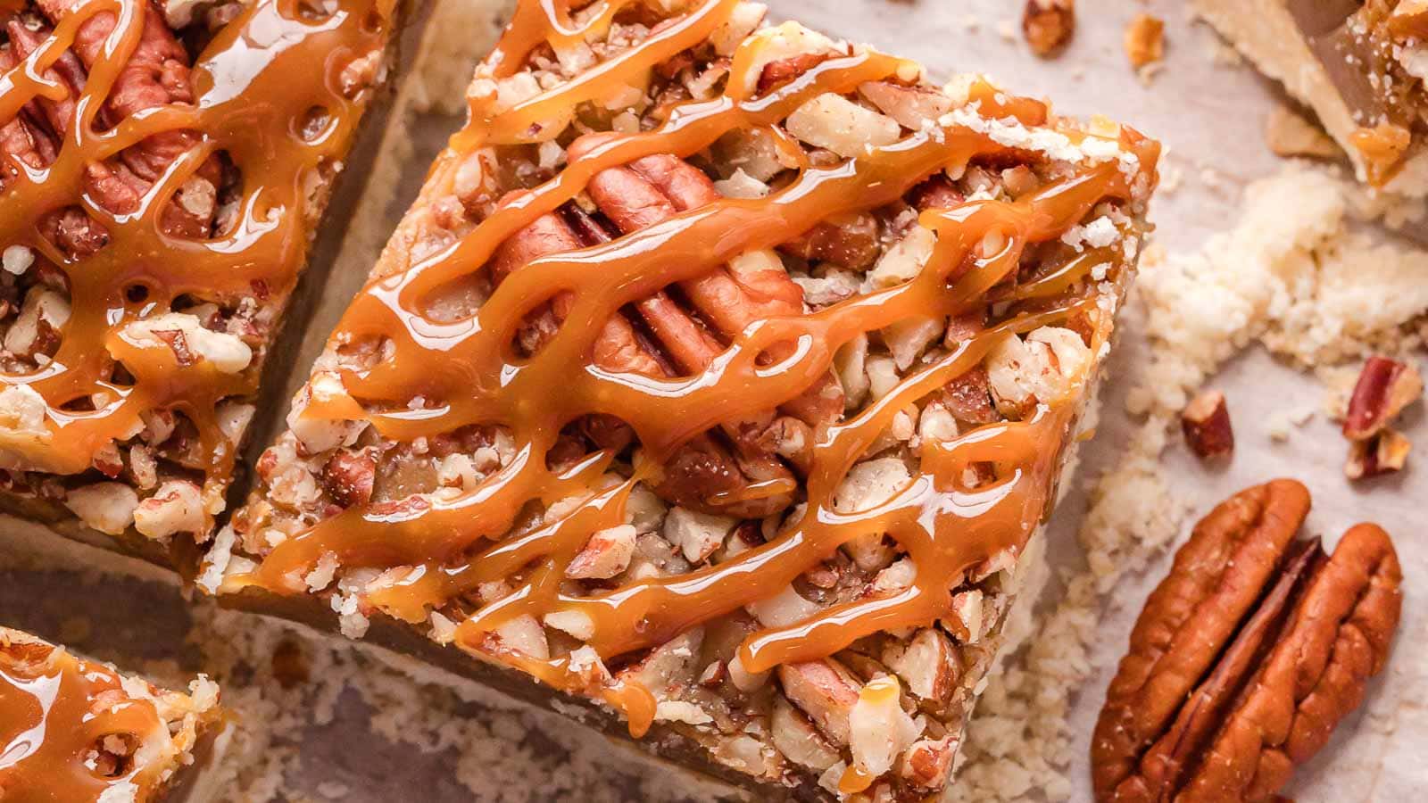 Salted Caramel Pecan Bars By Tessies Table.