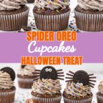 Spider Oreo cupcake with a swirl of cookies and cream frosting and s spider oreo cookie on top. A perfect Treat for Halloween party lovers.