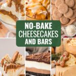 No-Bake Cheesecake Recipes and Cheesecake Bars pin with a collage of recipes from the easy cheesecake recipes roundup by Tessie's Table.