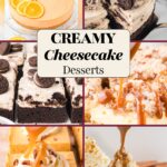Easy Cheesecake Desserts pin with a collage of recipes from the easy cheesecake recipes roundup by Tessie's Table.