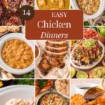 Best Easy Chicken Dinner Ideas pin with a collage of recipes from the easy chicken dinners roundup by Tessie's Table.
