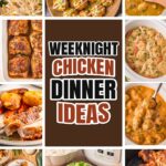 Weeknight Chicken Dinner Ideas pin with a collage of recipes from the easy chicken dinners roundup by Tessie's Table.