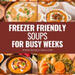 Freezer Friendly Soup Recipes for Busy Weeks pin with a collage of recipes from the easy soup recipes roundup by Tessie's Table.